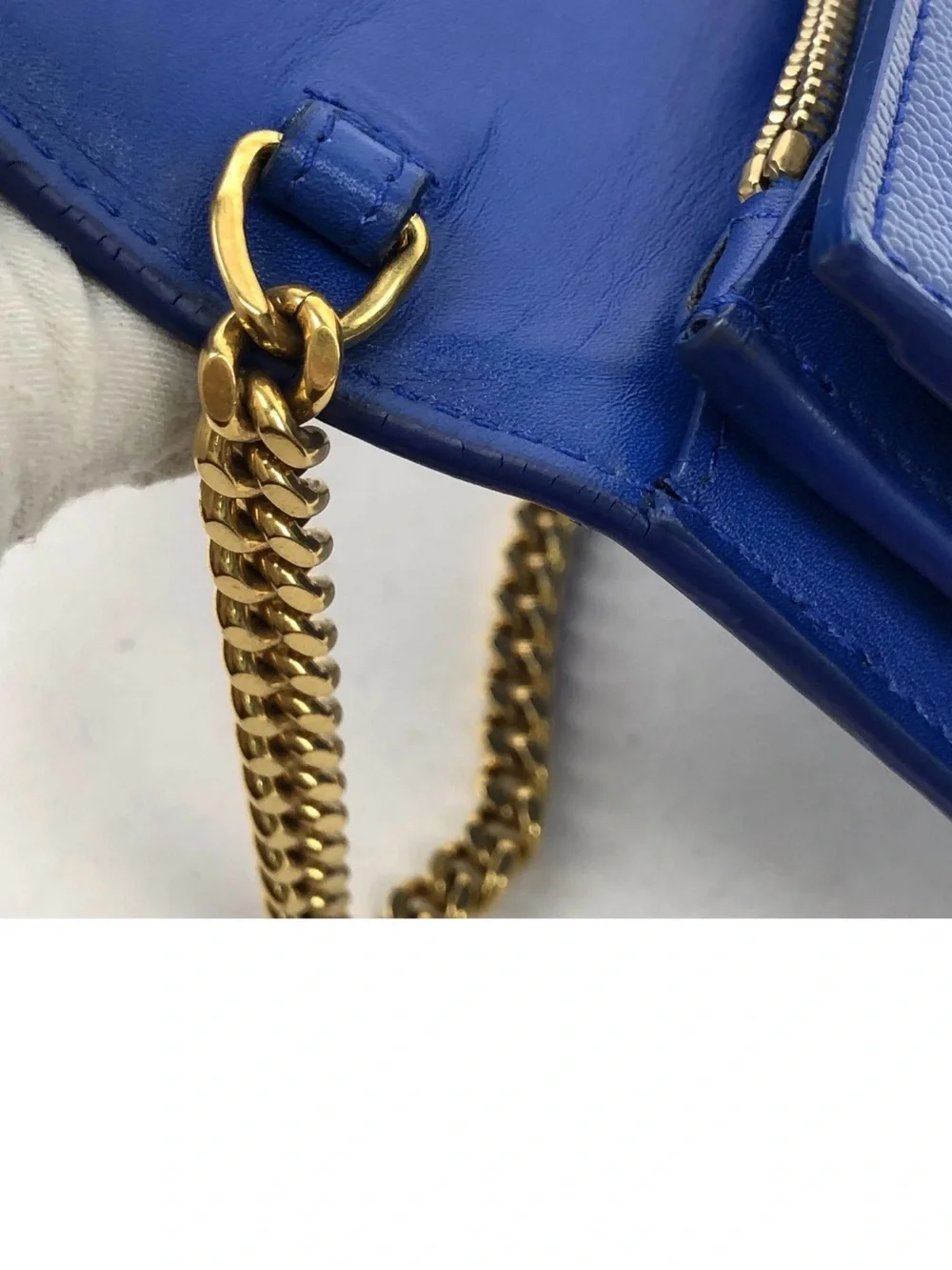 YVES SAINT LAURENT Saint Laurent Blue Leather Classic Letters Chain Clutch Bag
